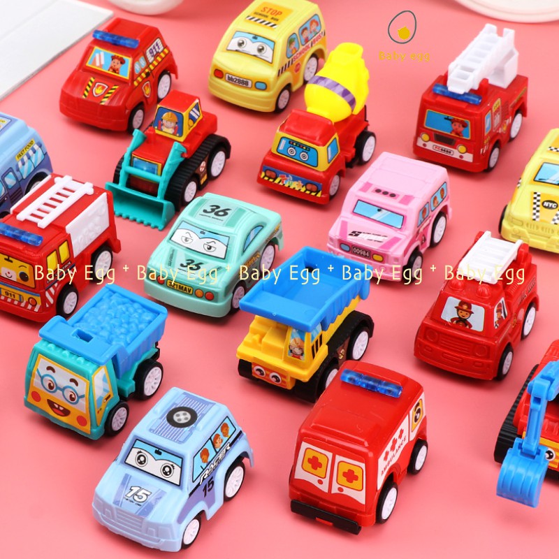 Set 6 ô tô nhỏ mini cứu hỏa xe taxi xe công trường chạy cót chạy trớn đà đồ chơi cho bé trai bé gái 1 2 3 4 5 6 7 tuổi