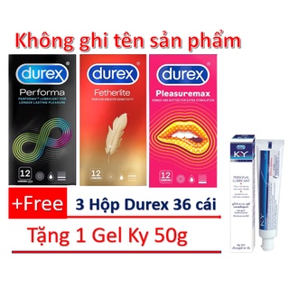 [COMBO HOT]3 hộp bao cao su Durex loại 12 bao + 1 chai gel bôi trơn KY 50g