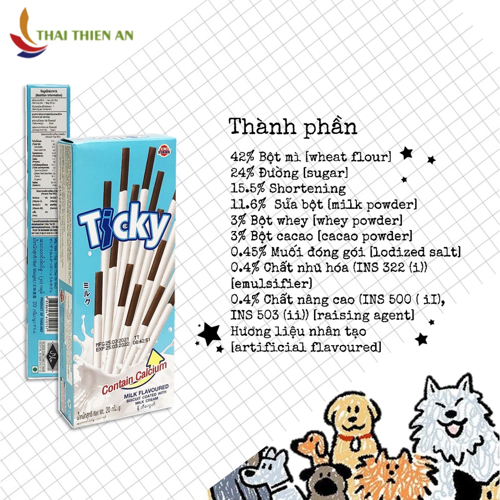 Bánh que sữa Thái Lan TICKY 20gr - hộp - bánh ăn vặt