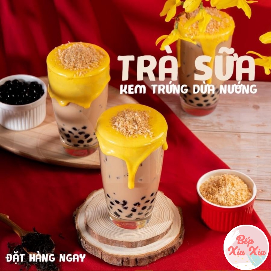 Set nguyên liệu trà sữa kem trứng mix vụng dừa nướng cao cấp 20-25 ly, trà sữa tự pha Bếp Xíu Xiu