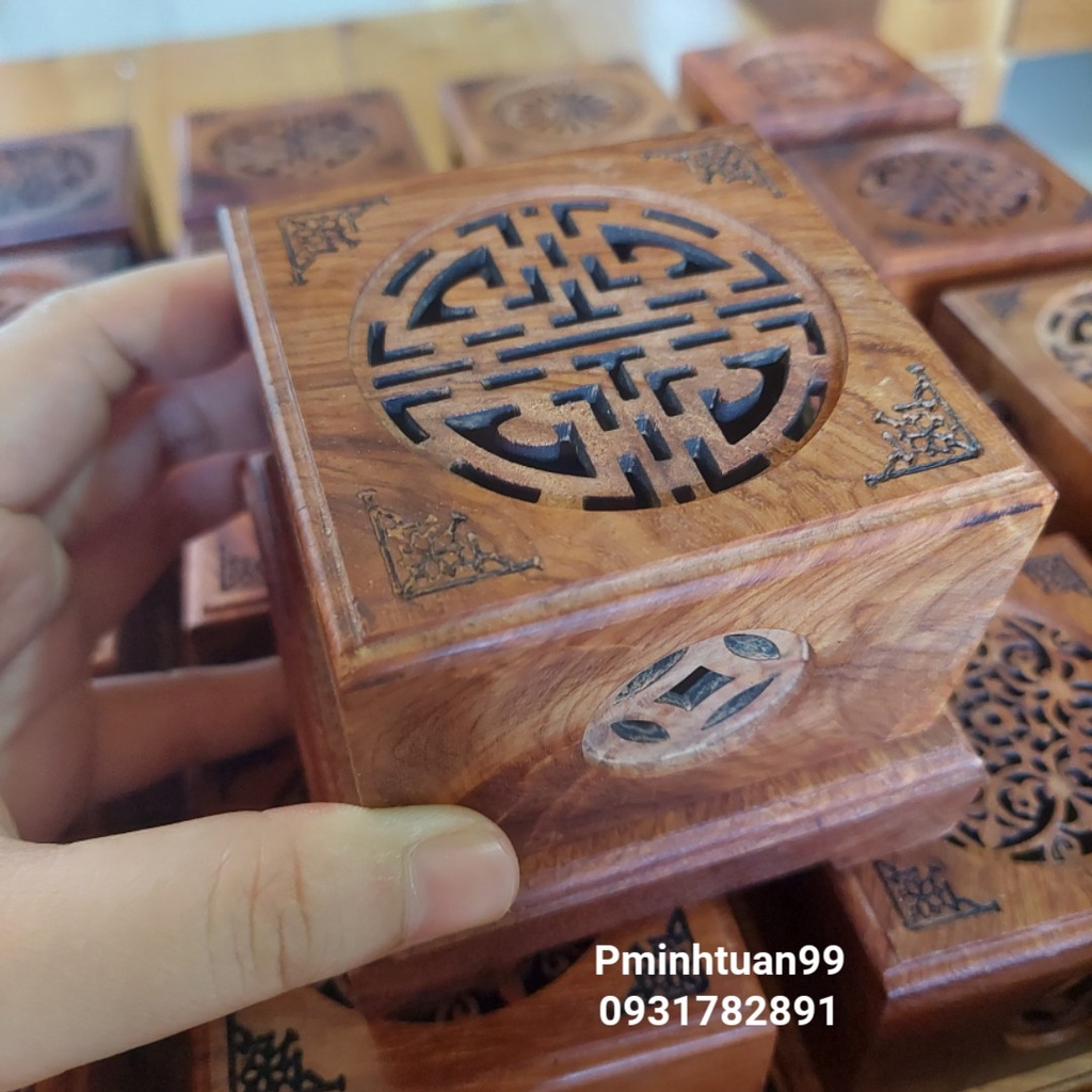 Lư Gỗ Xông Trầm - Hàng Loại 1 (Gỗ Hương Nguyên Khối)