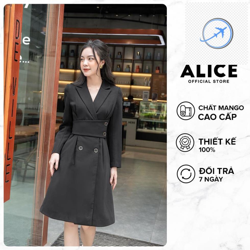 Váy Công Sở Dáng Dài Cổ Vest ALICE V715, Váy Thiết Kế Đai Eo Tôn Dáng Cho Mùa Thu Đông