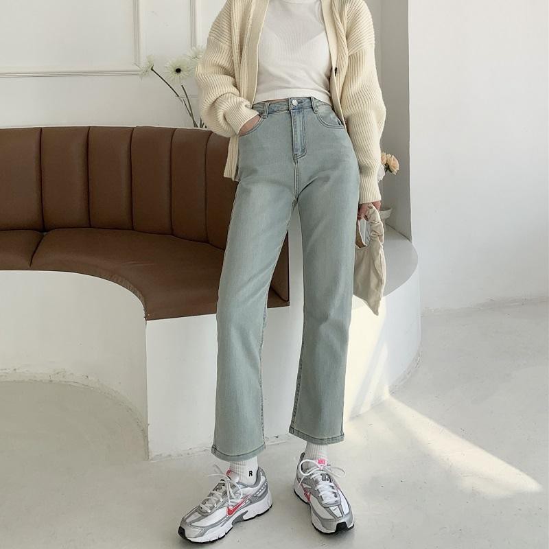 Quần jeans dài ống đứng có thắt lưng thời trang âu mỹ mới dành cho nữ