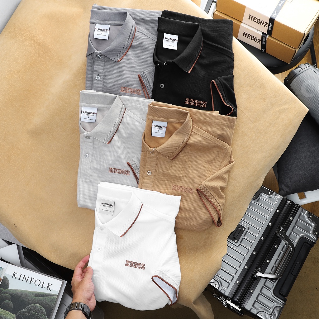 Áo thun nam có cổ, áo polo nam vải cotton cá sấu orange line HEBOZ - LIGHT GREY - 00001183