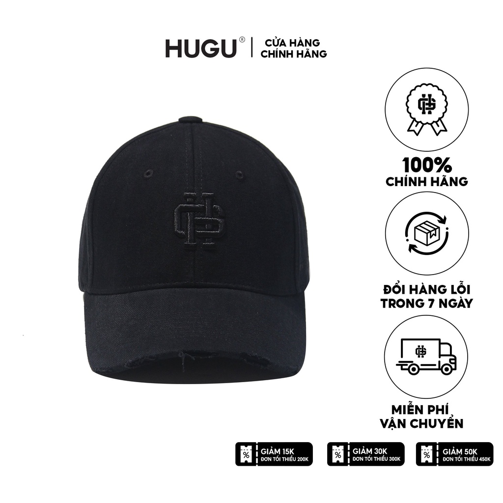 Mũ lưỡi trai trơn chính hãng HUGU BLACK LOGO CAP thêu họa tiết màu đen