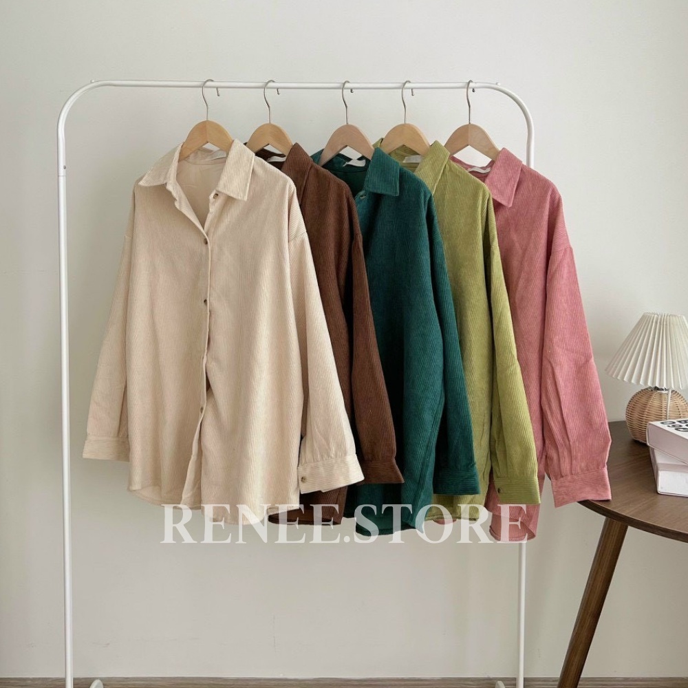 Áo sơ mi nhung tăm nữ Renee áo sơ mi nữ dài tay form rộng phong cách vintage Hàn Quốc - AS25