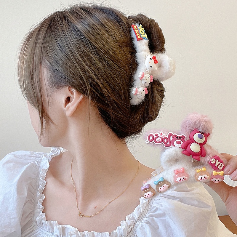 Kẹp Tóc Hình Gấu / Dâu Tây Bằng Lông Nhung Dễ Thương Xinh Xắn 2