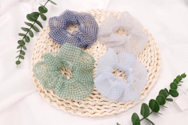 🥕Chun cột tóc Scrunchies voan lưới mỏng