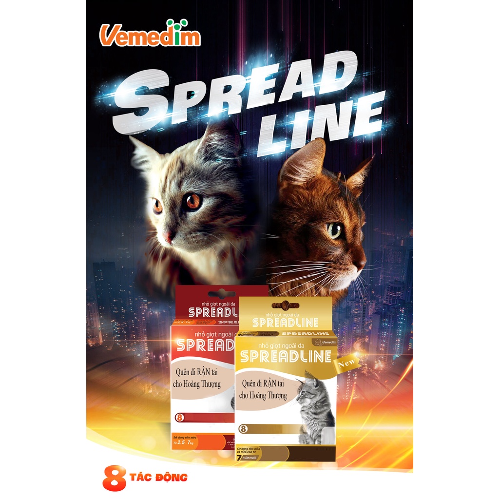 Vemedim Spread Line - Nhỏ gáy ngoài da diệt rận tai ve bọ chét và nội ký sinh cho Mèo - Spreadline