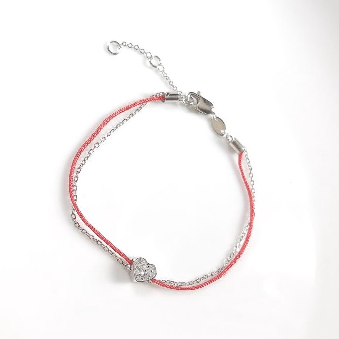 Lắc Tay Bạc Blue Peach Lucky Tim Đá LT407