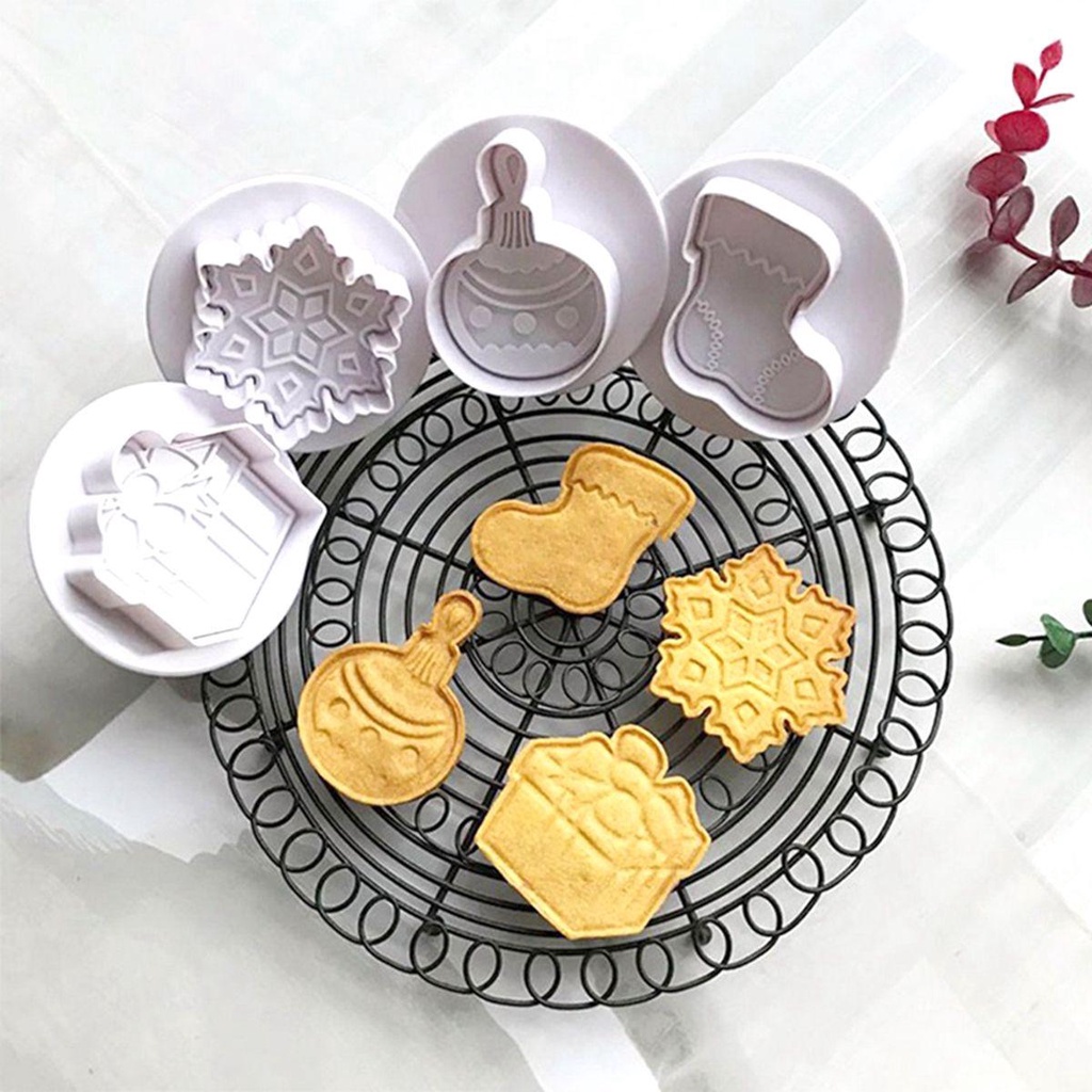 Bộ Khuôn Cắt Bánh Quy Bằng Nhựa Hình Giáng Sinh 3D DIY