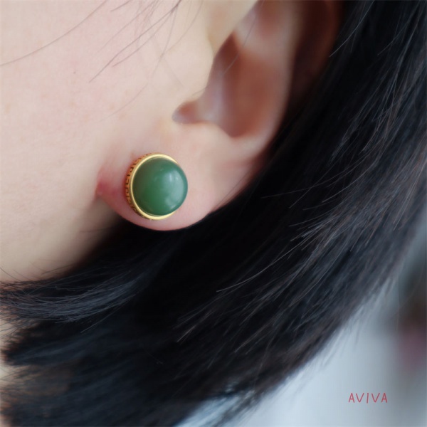 Bông Tai Mạ Bạc Đính Đá Ngọc Bích Xanh