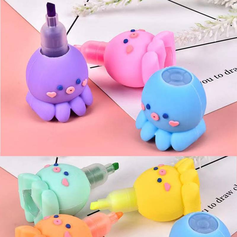 Bút đánh dấu 6 màu phong cách Hàn Quốc độc đáo 6Pcs/lot Cute Candy Color Octopus Highlighter Kawaii 6 colors Drawing Painting Art Marker Pen School supplies Stationery gift