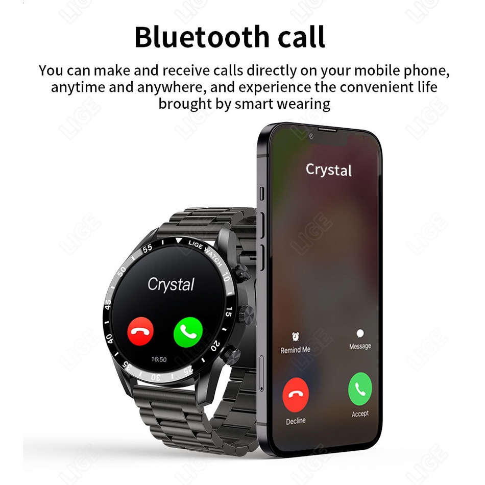 Đồng hồ thông minh LIGE IP67 Bluetooth chống nước đo nhịp tim thể thao Android IOS dành cho nam