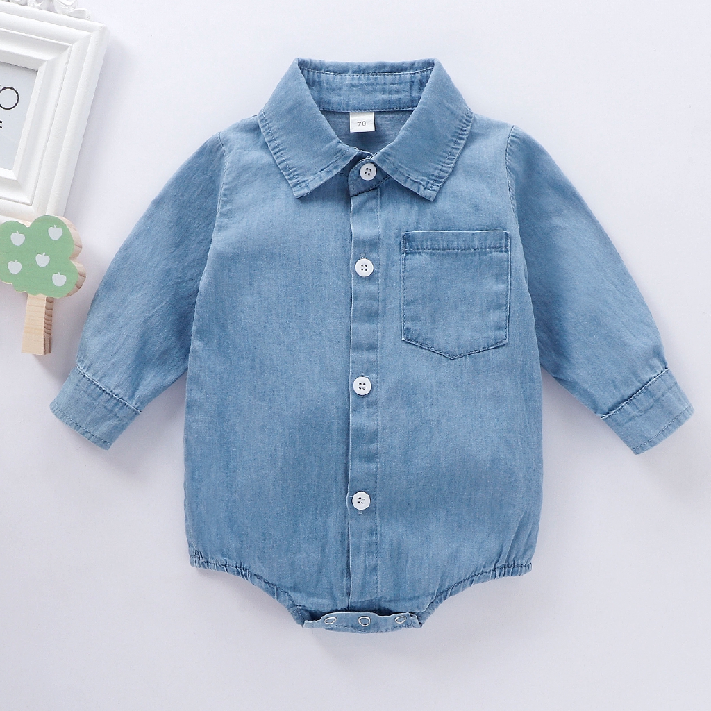 Áo Liền Quần Denim Dài Tay Thời Trang Dành Cho Trẻ Nhỏ
