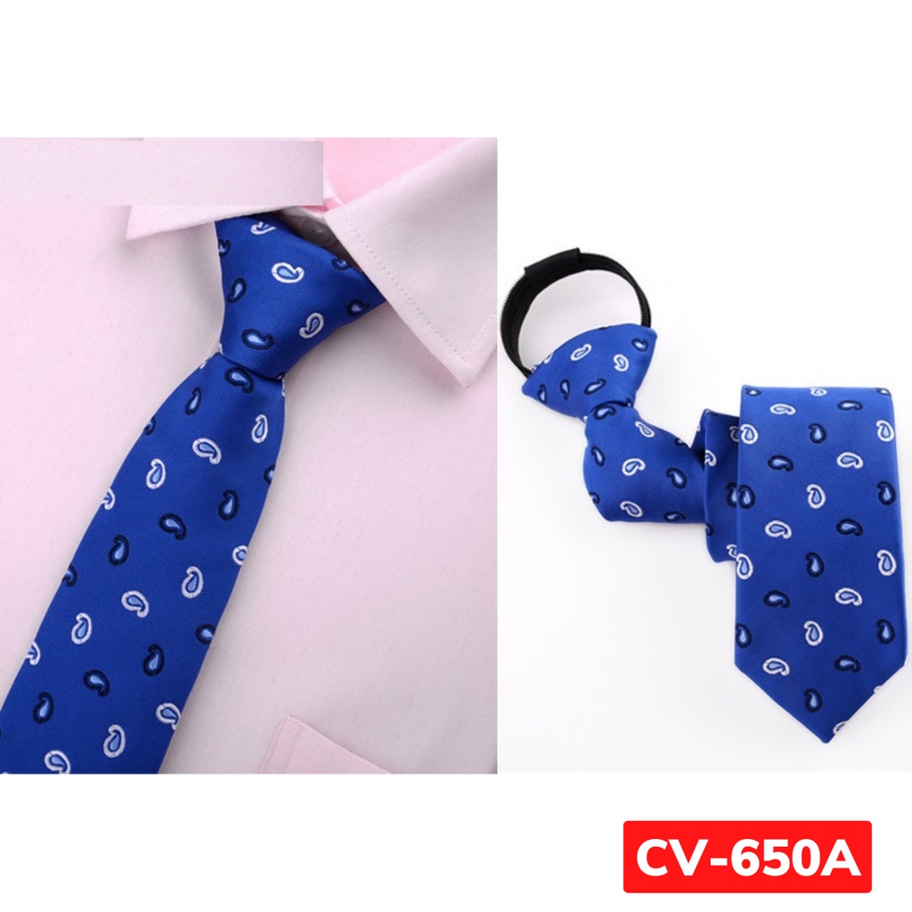 Cà vạt xanh dương bản nhỏ 6cm thắt sẵn khóa kéo hoặc tự thắt thời trang cao cấp phong cách trẻ trung, cravat cao cấp