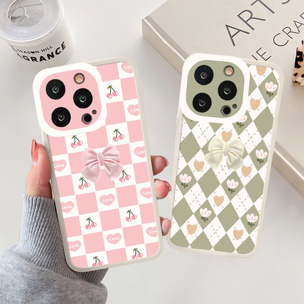 Ốp lưng iphone cạnh vuông lỗ camera nơ cherry 6/6splus/7/7plus/8/8plus/x/xr/xs/11/12/13/pro/max/plus/promax