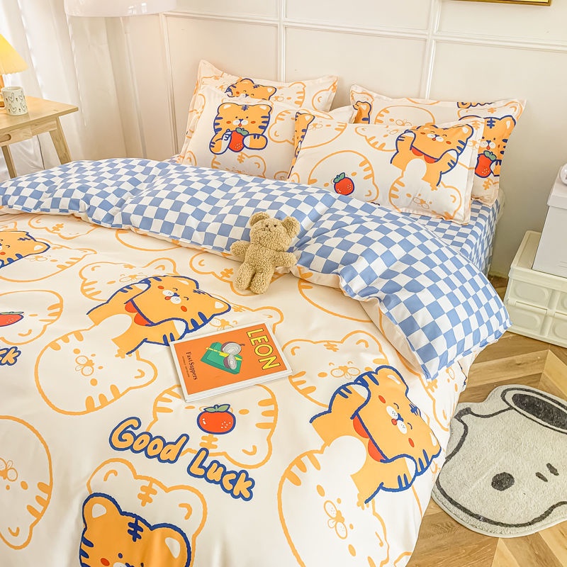 Bộ Chăn Ga Và Vỏ Gối Ba Món In Hình Hổ Con Dễ Thương