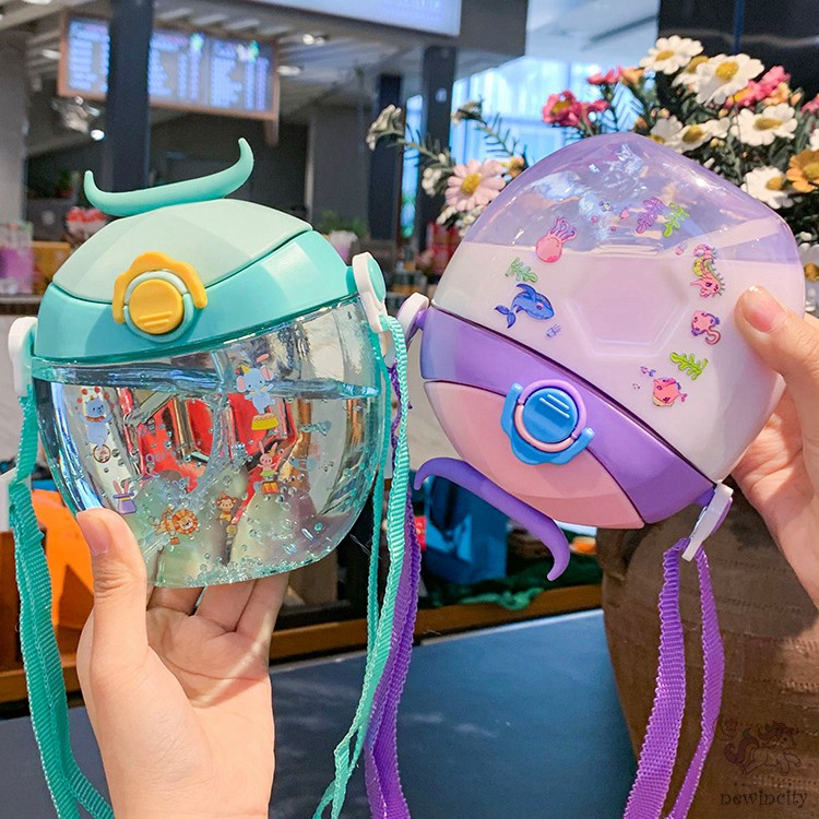 Bình Nước Trẻ Em Bằng Nhựa Tạo Hình Bánh Donut Có Dây Đeo Đáng Yêu Phong Cách Hàn Quốc