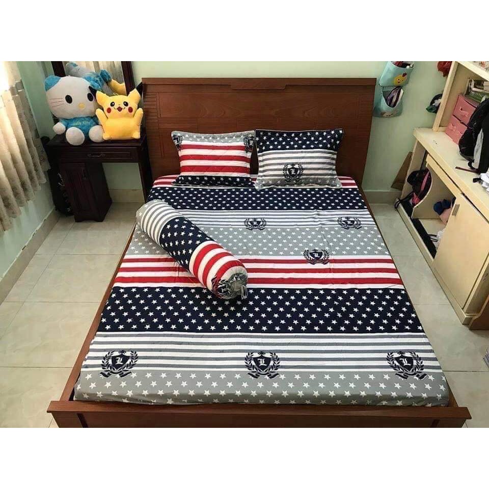 Bộ Ga Gối Poly Cotton cờ Mĩ loại đẹp bo chun đủ kích thước + vỏ gối ôm, chất mềm, không phai, không xù lông.
