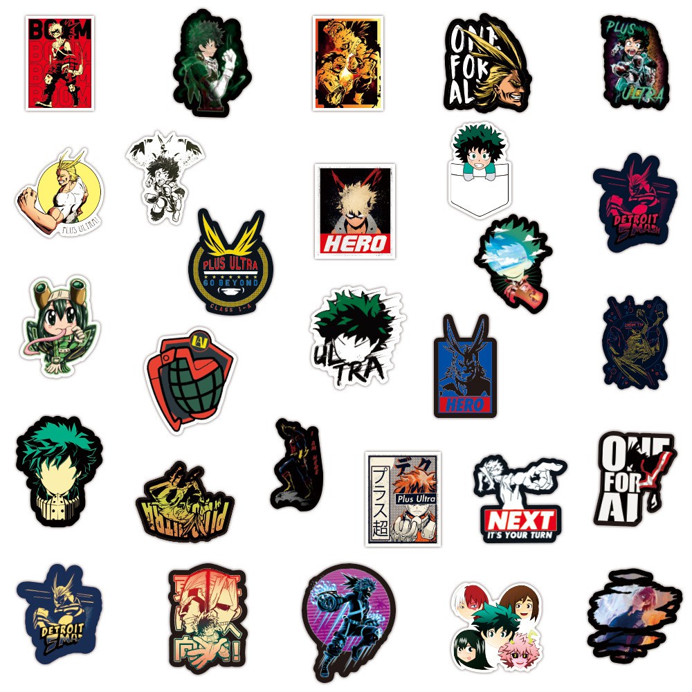 Bộ 100/50/25/10 miếng dán hình ảnh phim anime My Hero Academia dùng để trang trí laptop/ván trượt