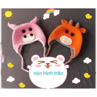 Nón mũ len hình trâu cho bé trai và bé gái, nón len handmade cho bé