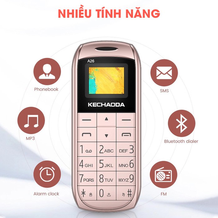 Điện thoại mini siêu nhỏ chính hãng kechaoda a26, gắn 2 sim