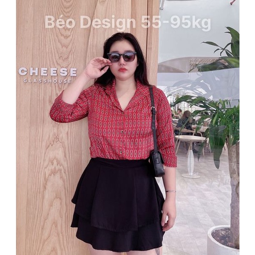 Áo bigsize nữ Béo Design Áo sơ mi lụa phối màu 51kg đến 95kg