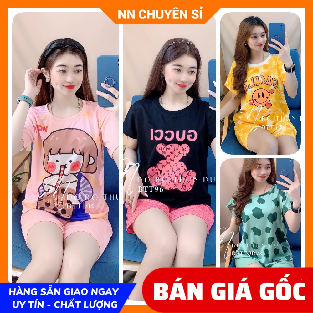 Đồ bộ nữ mặc nhà Vải thun mềm mịn mát in họa tiết hoạt hình bò sữa dễ thương BTT