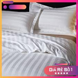 Bộ Drap cotton satin trắng sọc T350 chống nhăn.chông bám bẩn
