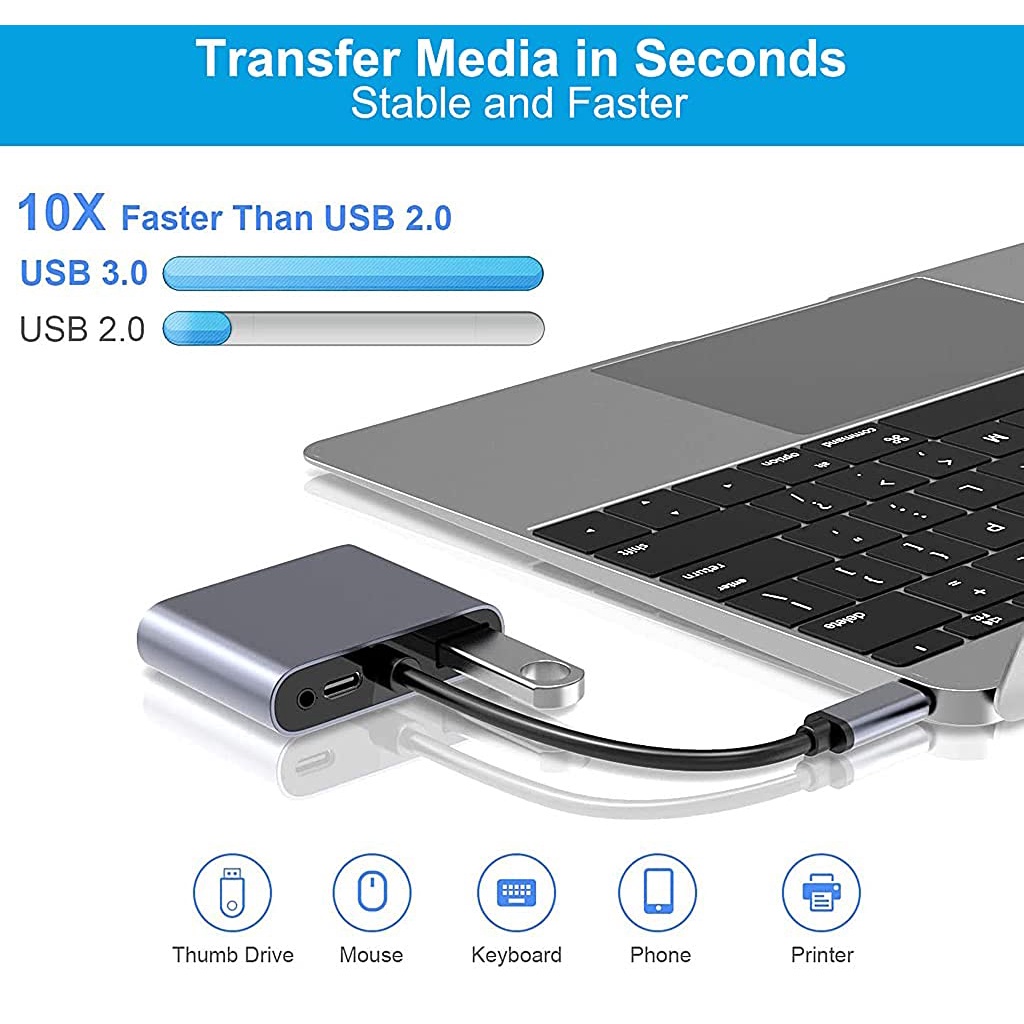 Bộ chuyển đổi hub 5 trong 1 Type C to USB3.0 / HDMI / VGA / Audio / Type-C 5 in 1