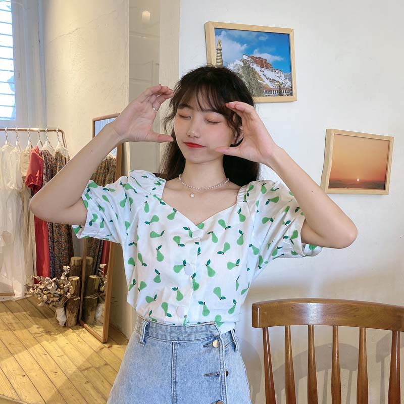 Áo Cardigan Ngắn Tay In Họa Tiết Trái Cây Xinh Xắn Dành Cho Nữ