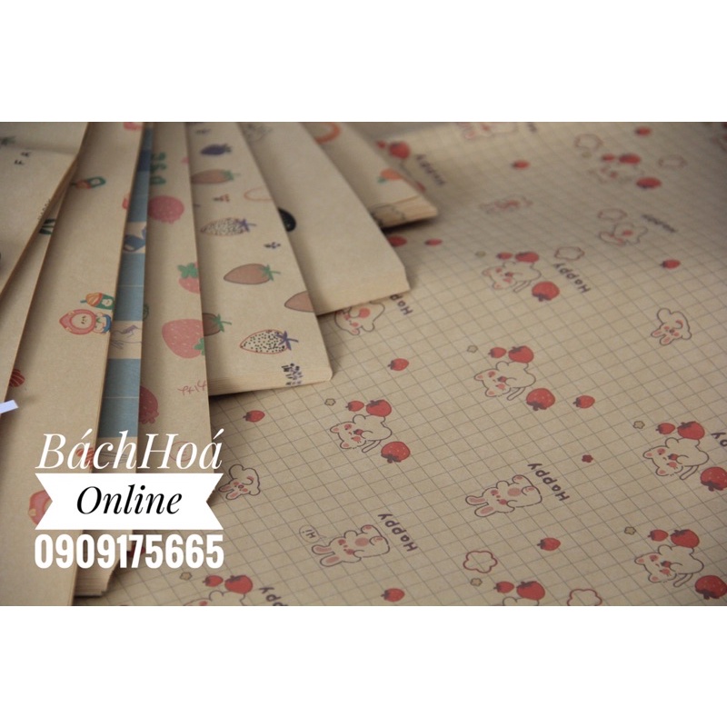 Giấy kraft hoạ tiết vintage - dùng làm sản phẩm hanmade, gói quà, gói hoa, bao 4 quyển tập/vở