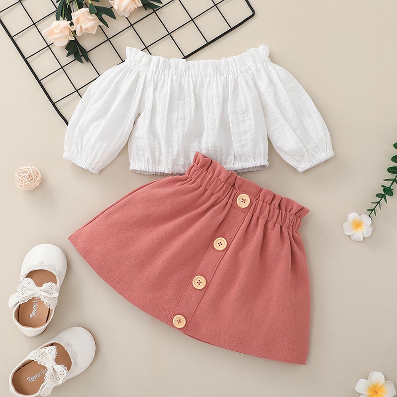 Combo bộ đồ bé gái 0-18 tháng áo Croptop trễ vai váy ngắn set mùa hè thời trang cho bé trẻ em sơ sinh