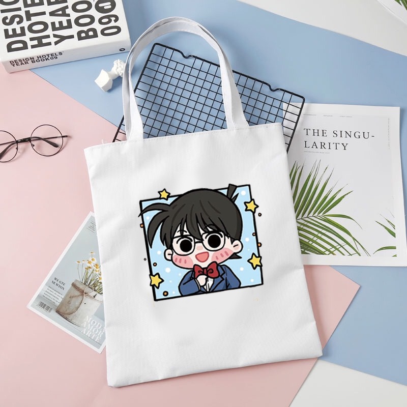 Túi tote vải đen trắng in hình CONAN KAITO KID Thám tử lừng danh anime chibi dễ thương