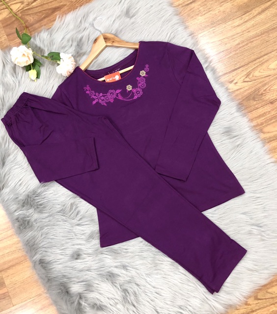 Bộ mặc nhà trung niên cho mẹ cho bà thu đông dài tay cotton
