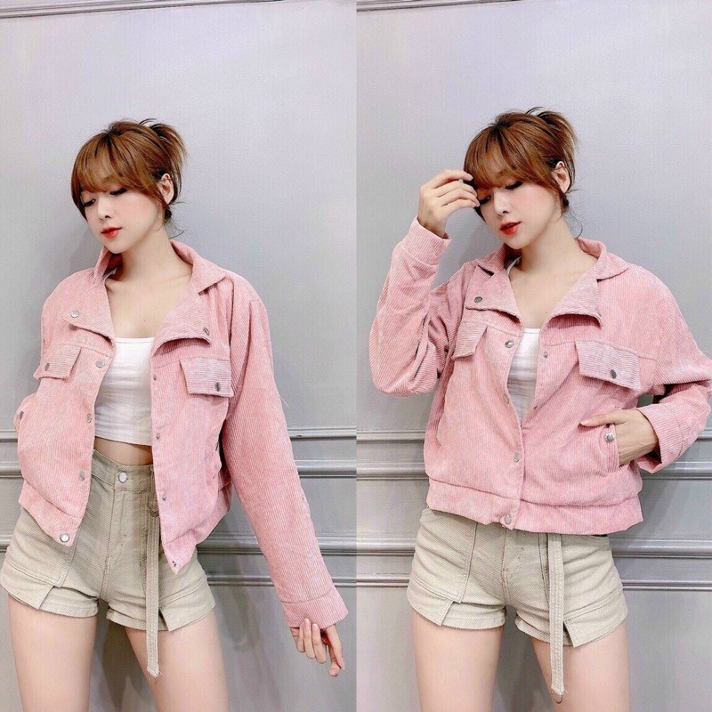 áo khoác nhung gân tăm cổ vest mẫu xinh dễ mặc 2021 | BigBuy360 - bigbuy360.vn