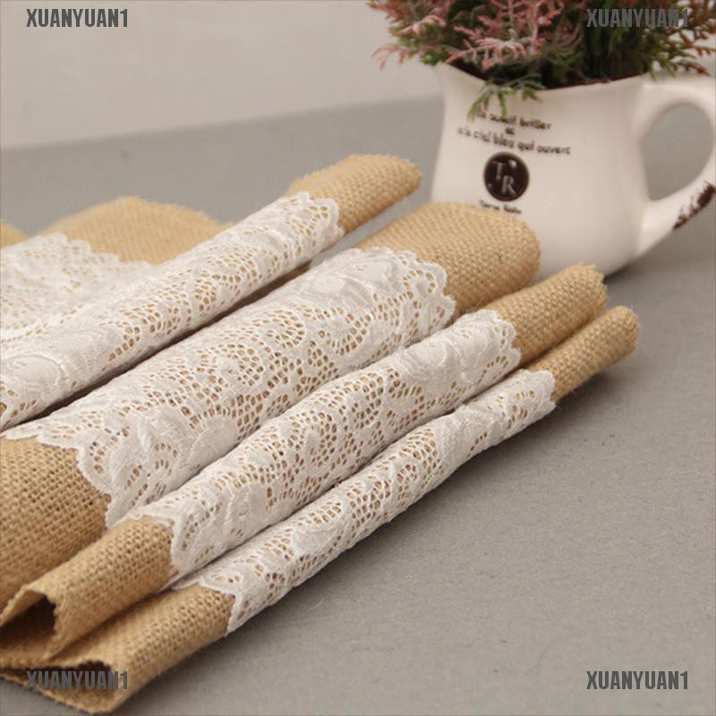 [XUANYUAN1] Khăn Trải Bàn Vải Bố Phối Ren 30x180cm Trang Trí Bàn Tiệc Cưới