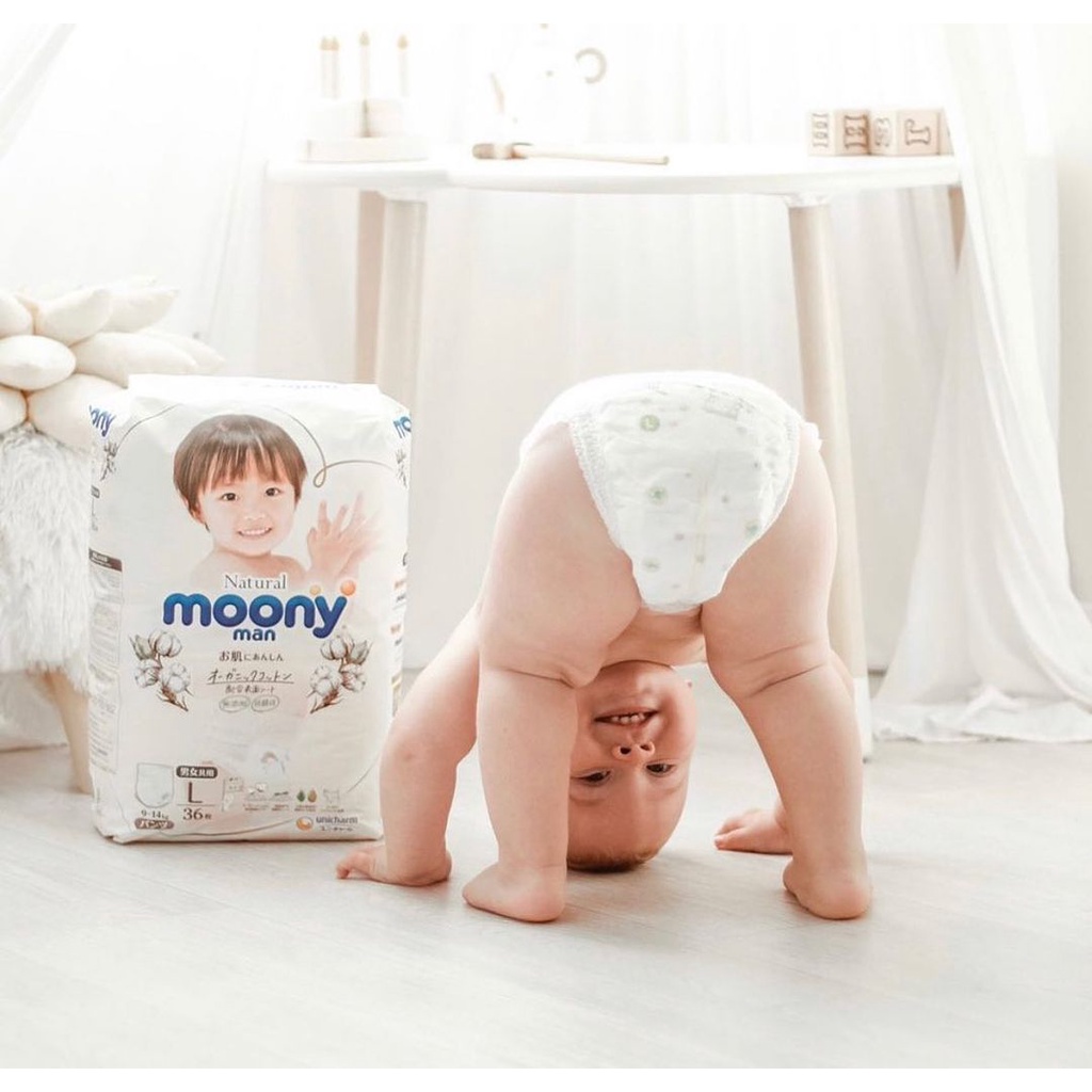 Tã bỉm Moony Natural nội địa Nhật dán quần đủ size NB63/S58/M46/L36/XL32