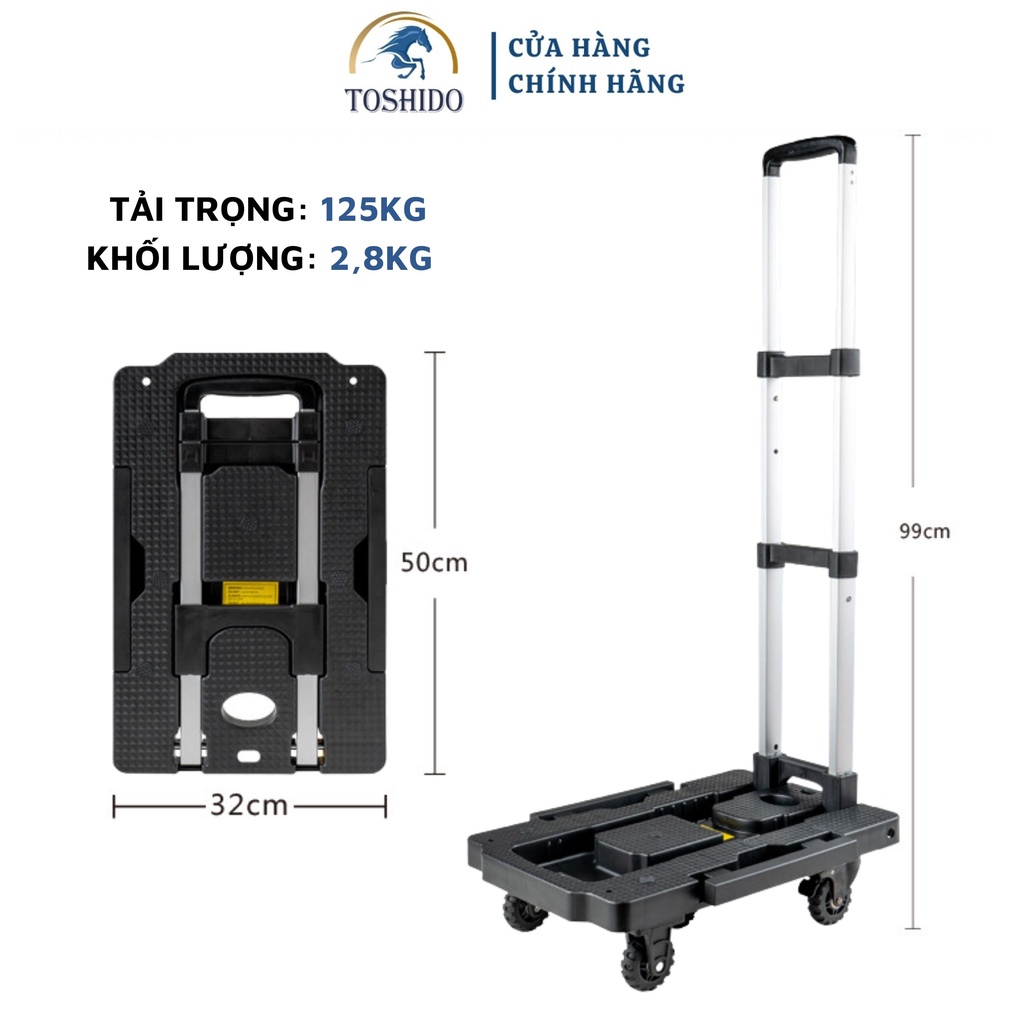 (Tặng dây) Xe đẩy hàng, kéo hàng đa năng 5 bánh gấp gọn tải trọng 125kg, xe chở hành lí gấp gọn