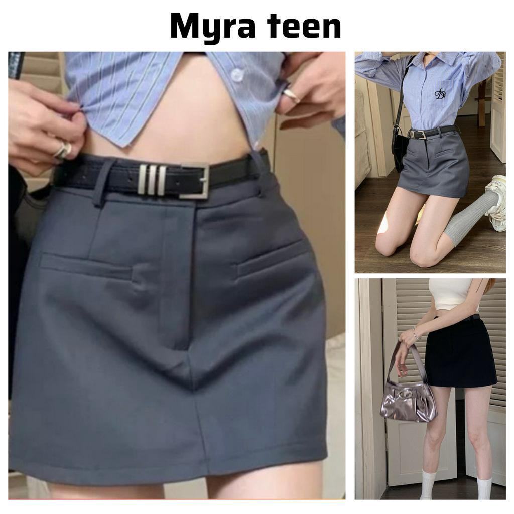 Chân Váy Chữ A 2 Túi Cơi Kèm Đai Chất Ruby Mềm Mịn Có Quần Trong Myra.teen Cv8020 K6/P6