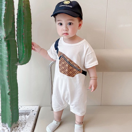 Bộ Áo Liền Quần Vải Cotton Có Túi Thời Trang Mùa Hè Cho Bé Trai 0-2 Tuổi