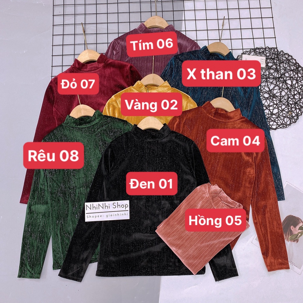Áo nhung nhũ cổ tròn dài tay dáng ôm, Áo thun nhung cổ cao dày dặn co giãn AS6513 - NhiNhi Shop