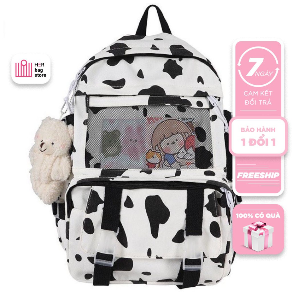 Balo vải BÒ SỮA thời trang NỮ Unisex đi học ulzzang chống nước giá rẻ Để Laptop sách vở A4 HB87