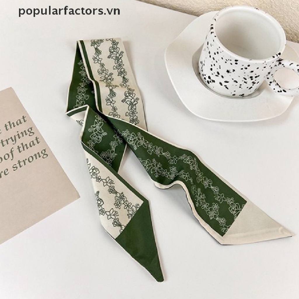Khăn choàng dài ôm dáng bằng lụa voan in họa tiết hình học / chữ cái tông màu xanh lá đẹp mắt