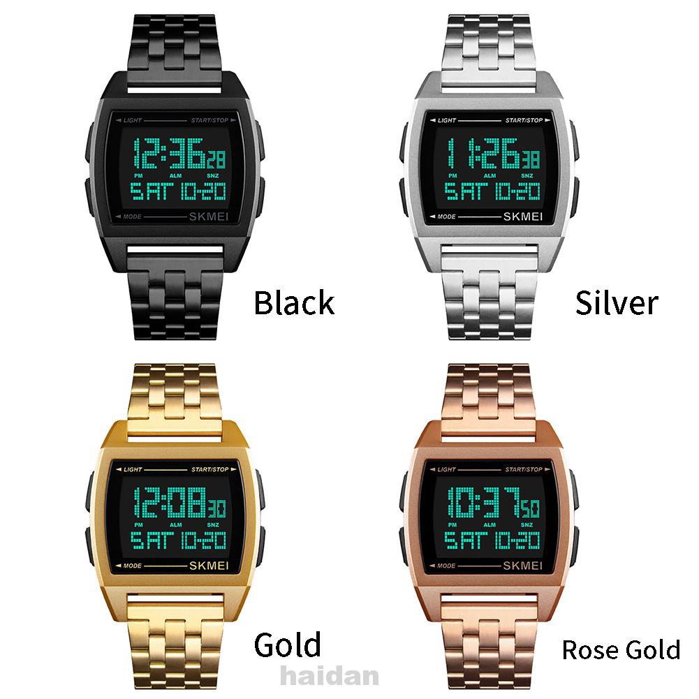 Men Anti Shock Business Rectangle Stainless Steel Waterproof Double Time Digital Watch