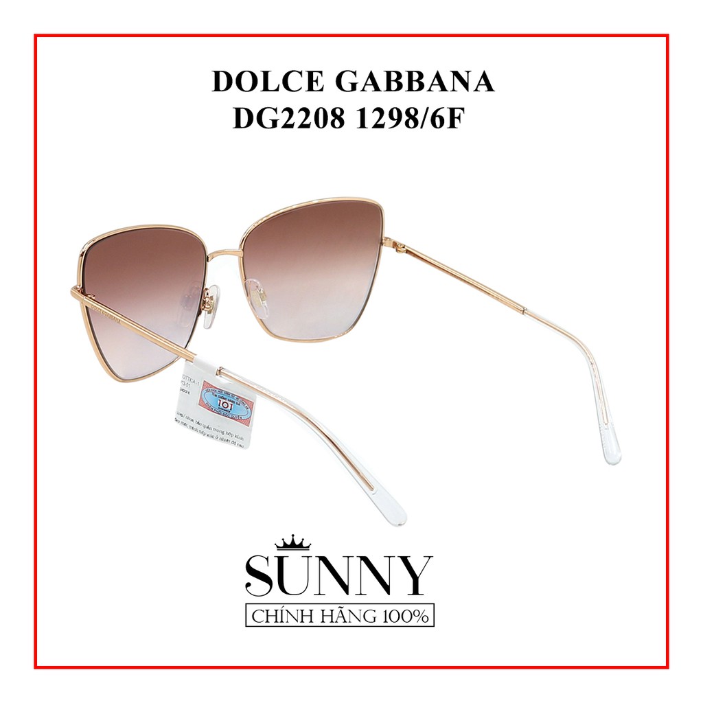 Kính mát chính hãng Dolce&amp;Gabbana DG2208 1298 6F màu sắc thời trang, thiết kế dễ đeo bảo vệ mắt