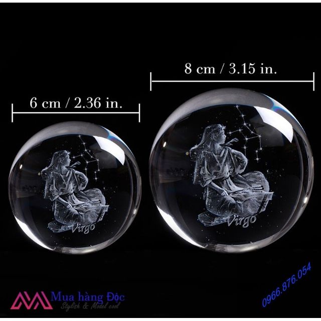 Quà Tặng Sinh Nhật 🎁 🎁 🎁 Quả Cầu Pha Lê Virgo Crystal Ball 3D Laser Cung Xử Nữ