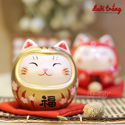 Daruma Mèo cỡ đại 14cm - Hãng Yakushigama