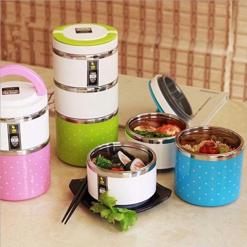 Cặp lồng chấm bi. Cặp lồng ruột inox giữ nhiệt